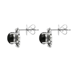 Sterling Silver Whitby Jet Pearl Marcasite Oval Beaded Edge Stud Earrings E1694