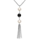 Sterling Silver Whitby Jet Pearl Triple Bead Tassel Necklace. N890.