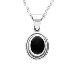 Sterling Silver Whitby Jet Ribbed Small Oval Necklace P243