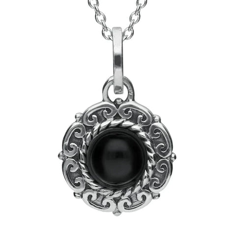 Sterling Silver Whitby Jet Rope Edge Beaded Two Piece Set