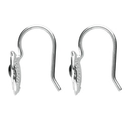 Sterling Silver Whitby Jet Rose Hook Earrings. E1916.
