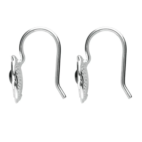 Sterling Silver Whitby Jet Rose Hook Earrings. E1916.