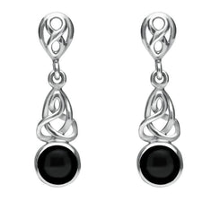 Sterling Silver Whitby Jet Round Celtic Dropper Earrings E975