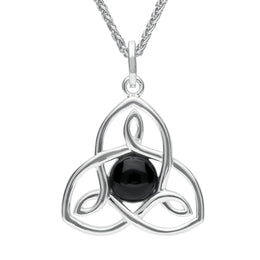 Sterling Silver Whitby Jet Round Celtic Knot Necklace P3128