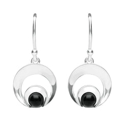 Sterling Silver Whitby Jet Round Open Circle Drop Earrings E2308