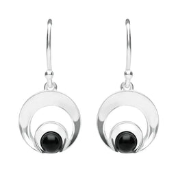 Sterling Silver Whitby Jet Round Open Circle Drop Earrings E2308