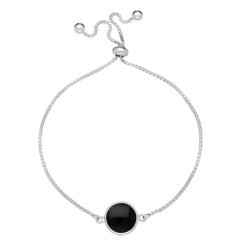 Sterling Silver Whitby Jet Round Stone Adjustable Bracelet, B1142  
