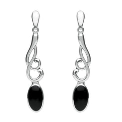 Sterling Silver Whitby Jet Scroll Drop Earrings E089