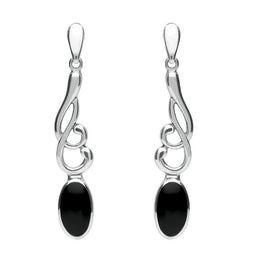 Sterling Silver Whitby Jet Scroll Drop Earrings E089