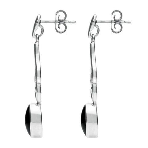 Sterling Silver Whitby Jet Scroll Drop Earrings E089