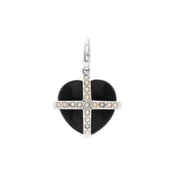 Sterling Silver Whitby Jet Seventeen Pearl Medium Cross Heart Charm G771