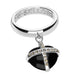 Sterling Silver Whitby Jet Seventeen Pearl Small Cross Heart Dropper Ring R978