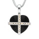 Sterling Silver Whitby Jet Seventeen Pearl Small Cross Heart Necklace P2161