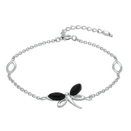 Sterling Silver Whitby Jet Single Butterfly Bracelet B999