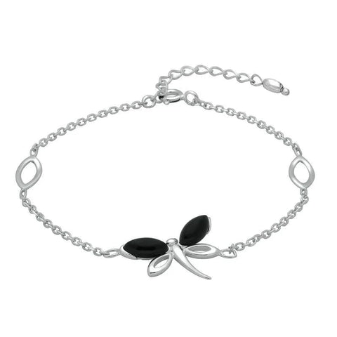 Sterling Silver Whitby Jet Single Butterfly Bracelet B999