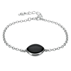 Sterling Silver Whitby Jet Single Wide Marquise Bracelet B1001