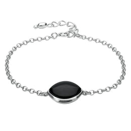 Sterling Silver Whitby Jet Single Wide Marquise Bracelet B1001