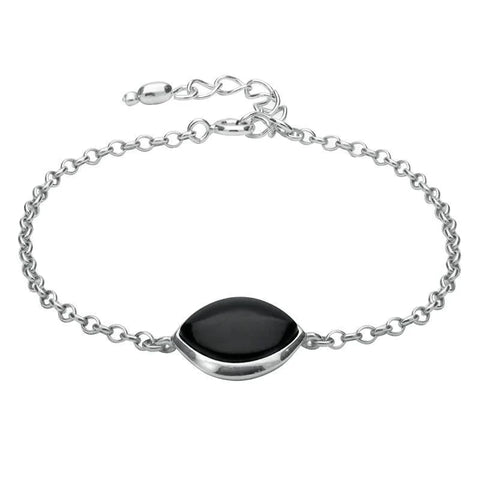 Sterling Silver Whitby Jet Single Wide Marquise Bracelet B1001