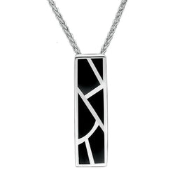 Sterling Silver Whitby Jet Six Stone Oblong Shaped Necklace. P920
