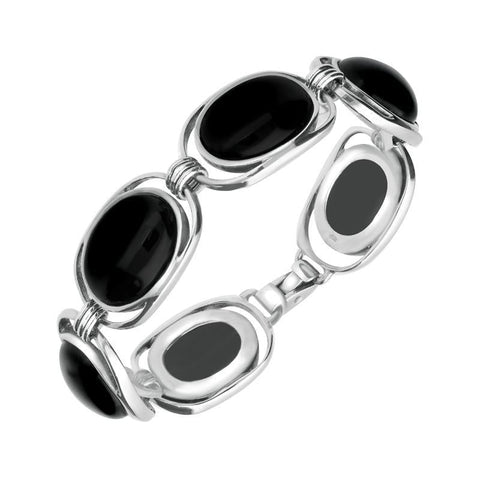 Sterling Silver Whitby Jet Six Stone Open End Bracelet. B670.