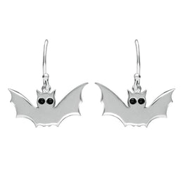 Sterling Silver Whitby Jet Small Bat Hook Earrings. E1767.