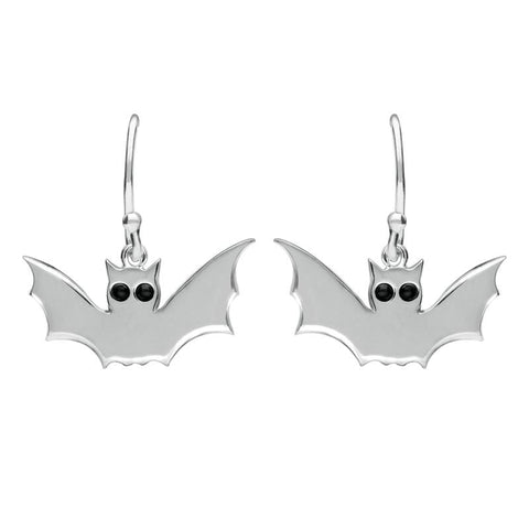 Sterling Silver Whitby Jet Small Bat Hook Earrings. E1767.