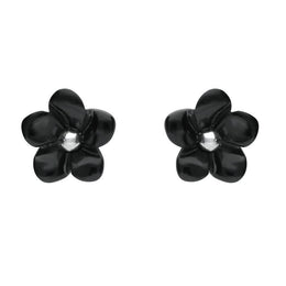 Sterling Silver Whitby Jet Small Flower Stud Earrings. E1324.