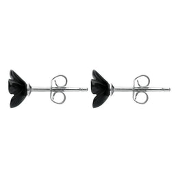 Sterling Silver Whitby Jet Small Flower Stud Earrings. E1324.