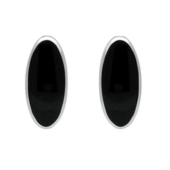 Sterling Silver Whitby Jet Small Long Oval Stud Earrings E288