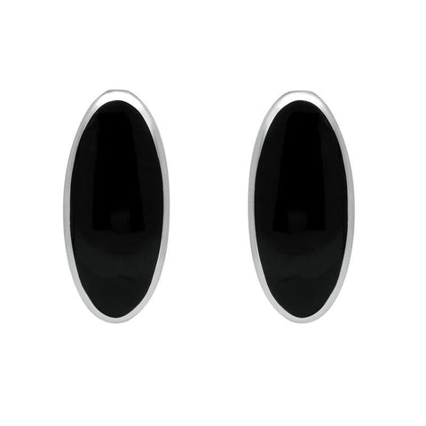 Sterling Silver Whitby Jet Small Long Oval Stud Earrings E288