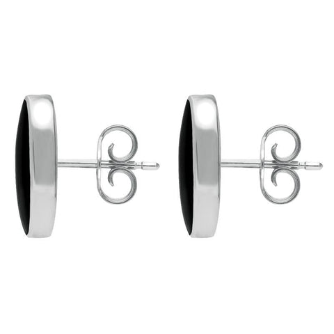 Sterling Silver Whitby Jet Small Long Oval Stud Earrings E288