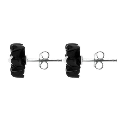 Sterling Silver Whitby Jet Small Petal Stud Earrings. E1321.