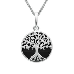Sterling Silver Whitby Jet Small Round Tree of Life Two Piece Set