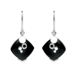 Sterling Silver Whitby Jet Square Bubble Detail Earrings E1253