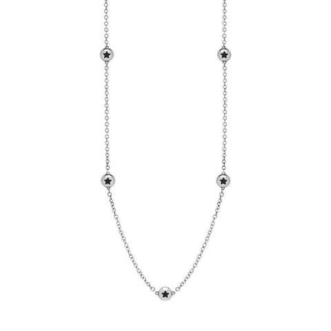 Sterling Silver Whitby Jet Star Link Disc Chain Necklace. N744.