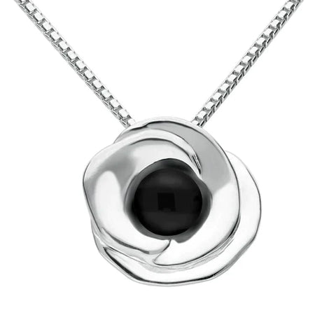 Sterling Silver Whitby Jet Stone Rose Necklace P2546