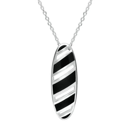 Sterling Silver Whitby Jet Striped Open Oval Necklace P1374