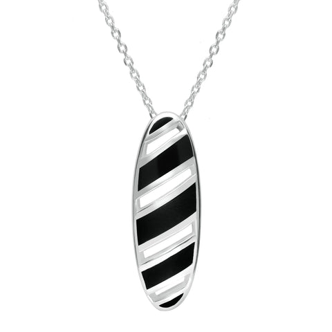 Sterling Silver Whitby Jet Striped Open Oval Necklace P1374