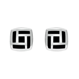 Sterling Silver Whitby Jet Tile Cushion Stud Earrings. E1052.