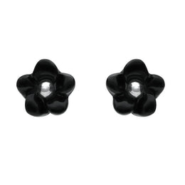 Sterling Silver Whitby Jet Tiny Petal Stud Earrings. E1325.