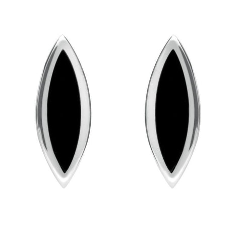 Sterling Silver Whitby Jet Toscana Long Marquise Stud Earrings E1124