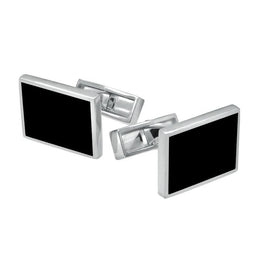 Sterling Silver Whitby Jet Twin Stone Oblong Cufflinks CL484