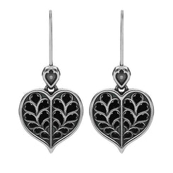 Sterling Silver Whitby Jet York Minster Heart Hook Earrings. E2385.