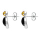 Sterling Silver Whitby Jet and Amber Two Stone Pear Drop Stud Earrings. E1815