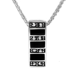Sterling Silver Whitby Jet Marcasite Seven Row Small Oblong Necklace P1324