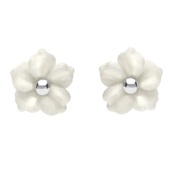 Sterling Silver White Agate Carnation Tuberose Stud Earrings, E2162