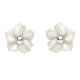 Sterling Silver White Agate Carnation Tuberose Stud Earrings, E2162