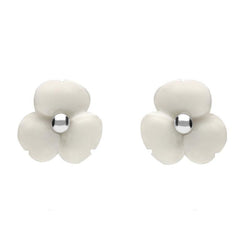 Sterling Silver White Agate Clover Tuberose Stud Earrings, E2159