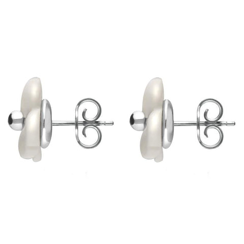 Sterling Silver White Agate Clover Tuberose Stud Earrings, E2159