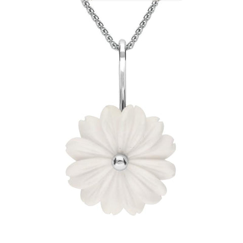 Sterling Silver White Agate Daisy Tuberose Necklace, P2855